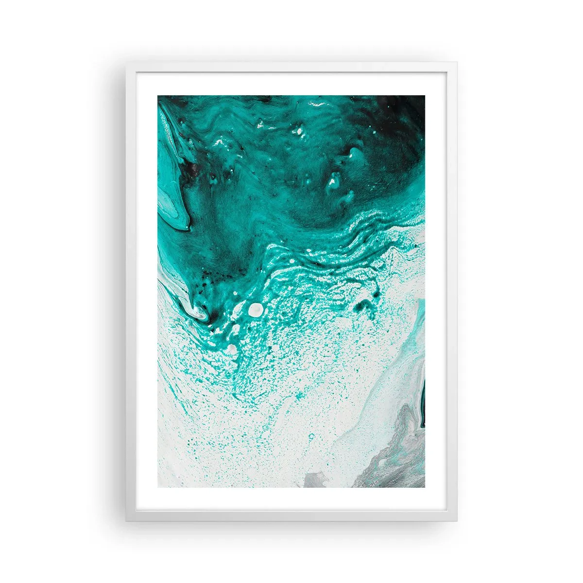 Affisch i vit ram - Smälta sig in i vitt och turkos - 50x70 cm
