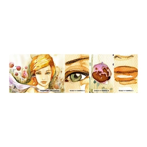 Provbit av självhäftande fototapet Deluxe Sticker - Smaragdblick som tystar ner ilska - Kvinna, Äng, Mode - 100x30 cm
