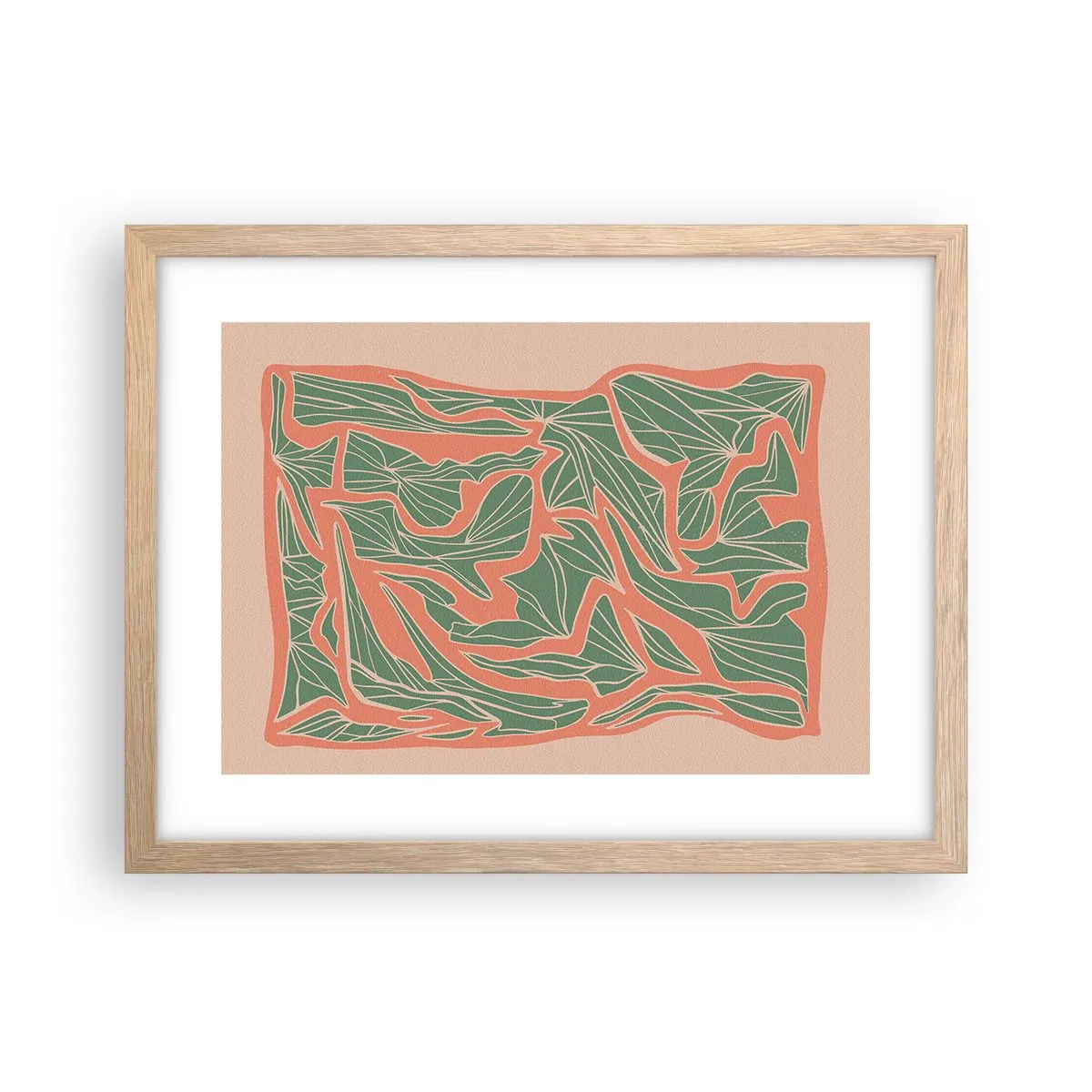 Affisch i ram av ljusek - En kamp mellan korall och grönt - 40x30 cm