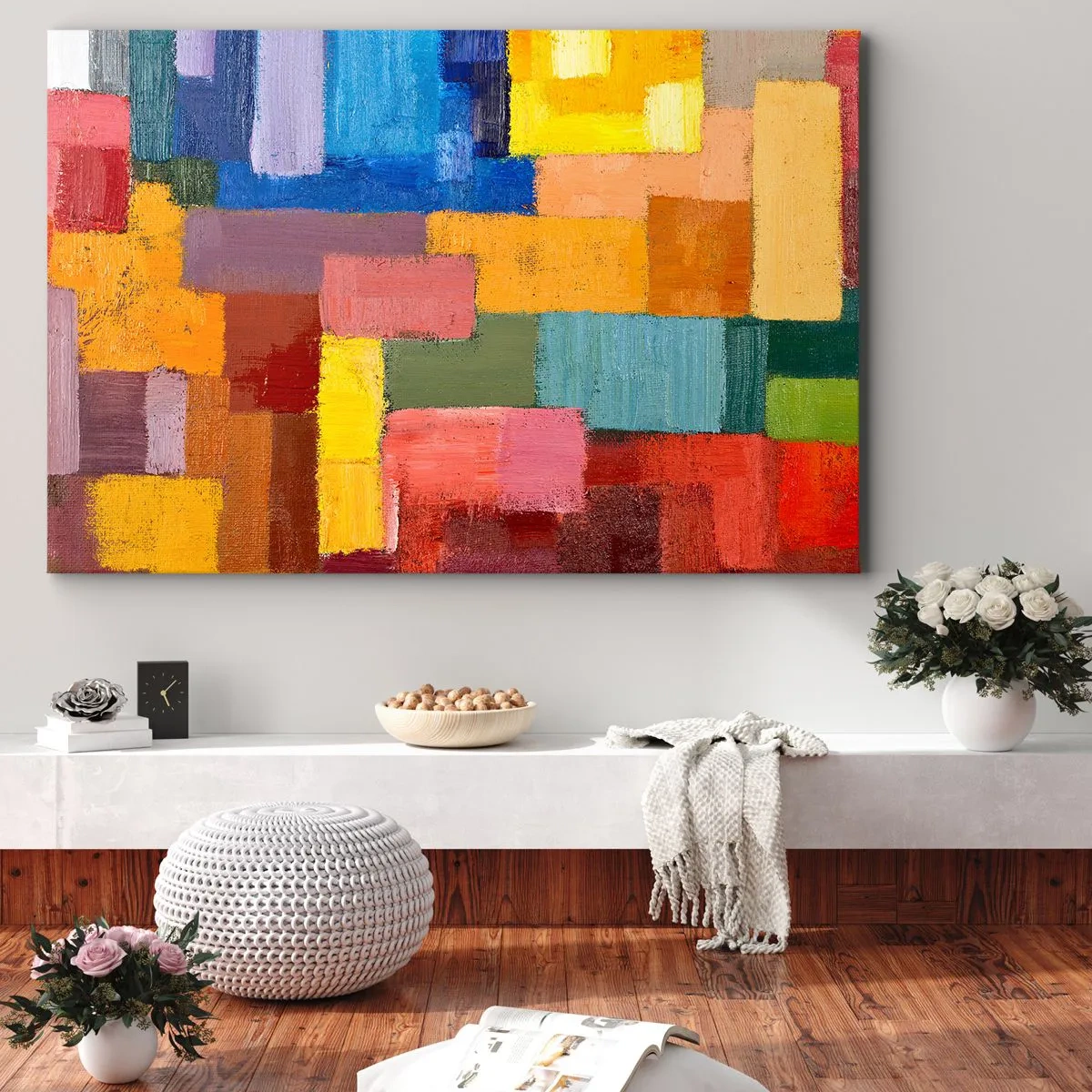 Canvastavla - Bild på duk - Färgglada abstrakta rektanglar i olika nyanser - 70x50cm - Alla olika, alla färgglada - Modern väggdekoration för vardagsrum och sovrum ARTTOR