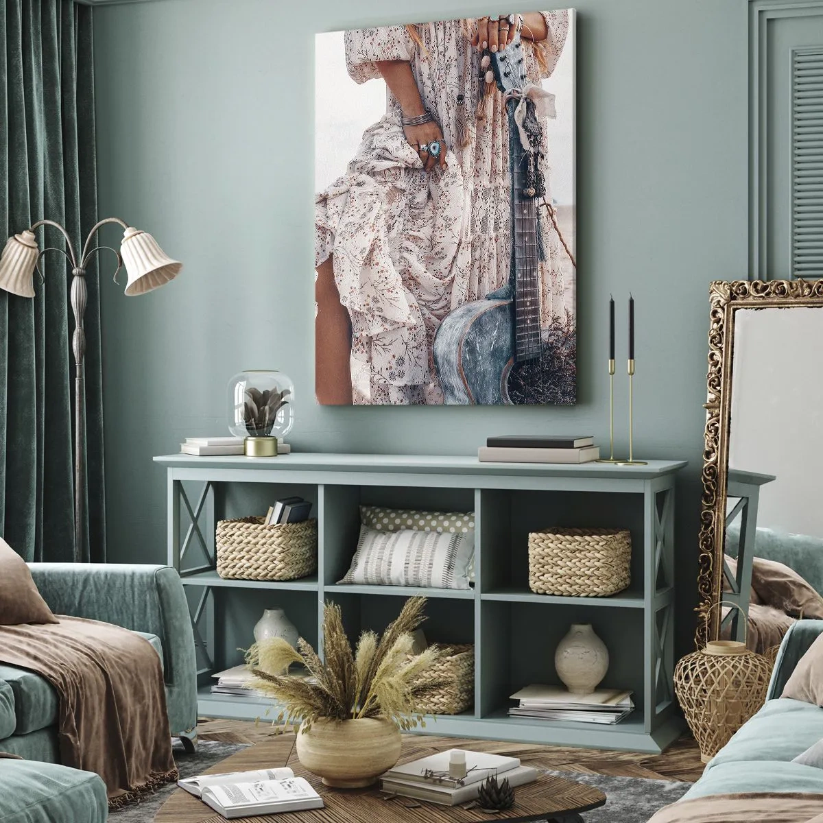 Canvastavla - Bild på duk - Flower power på väg - 55x100 cm