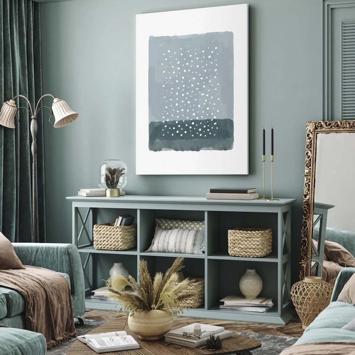 Canvastavla - Bild på duk - Uppstådda ur det blåa - 55x100 cm