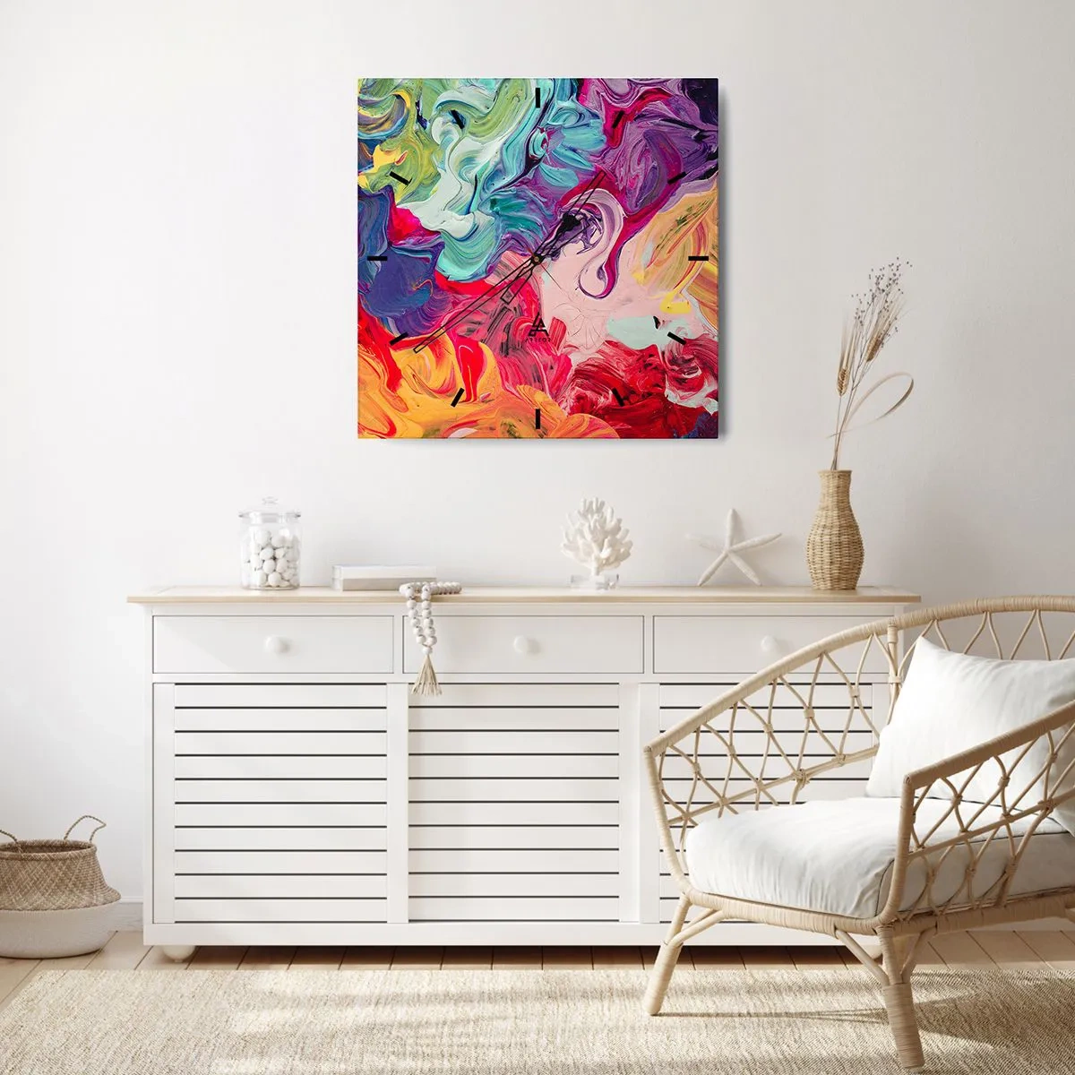 Väggklocka - Klocka på glas - Färgerna föds - 40x40 cm