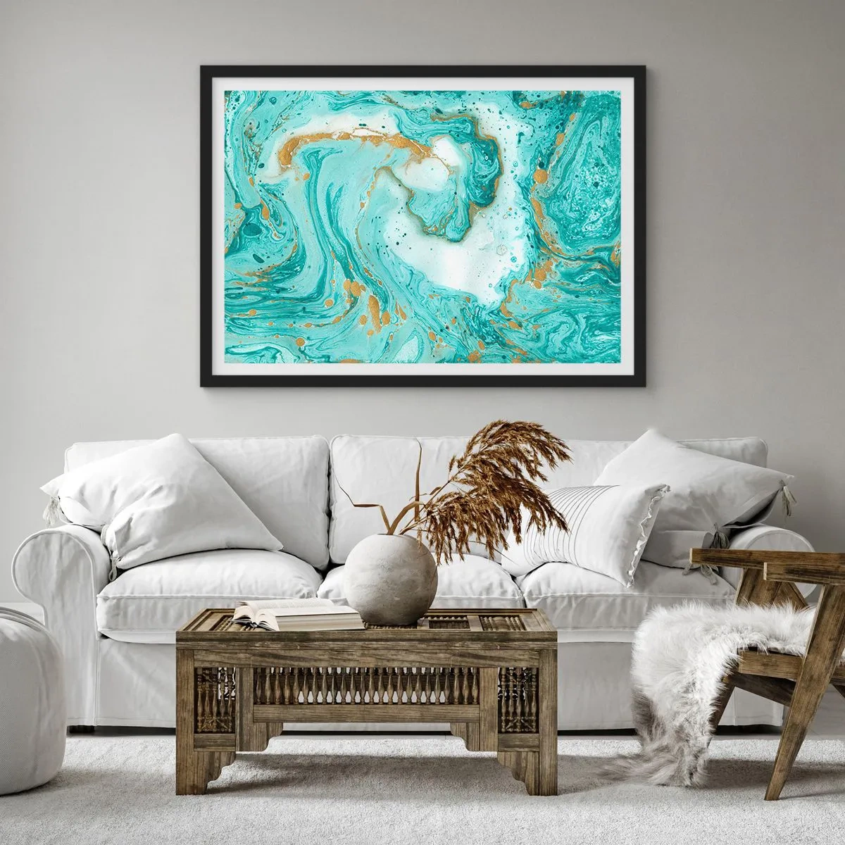 Affisch i svart ram - Under stora vågen från Edo-tiden - 40x30 cm