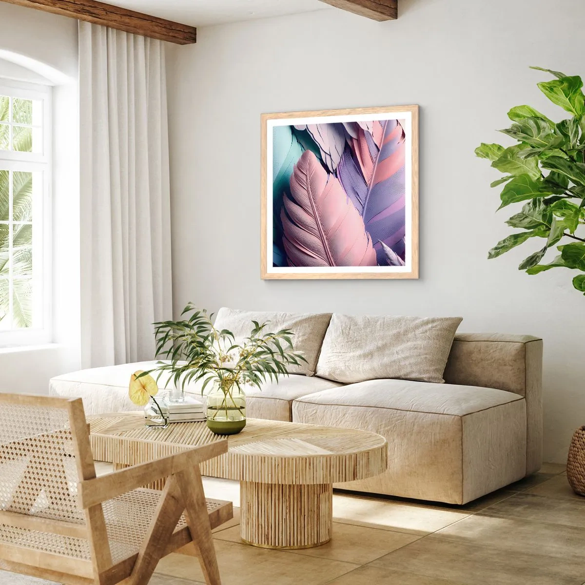 Affisch i ram av ljusek - Fågelstil - 40x40 cm