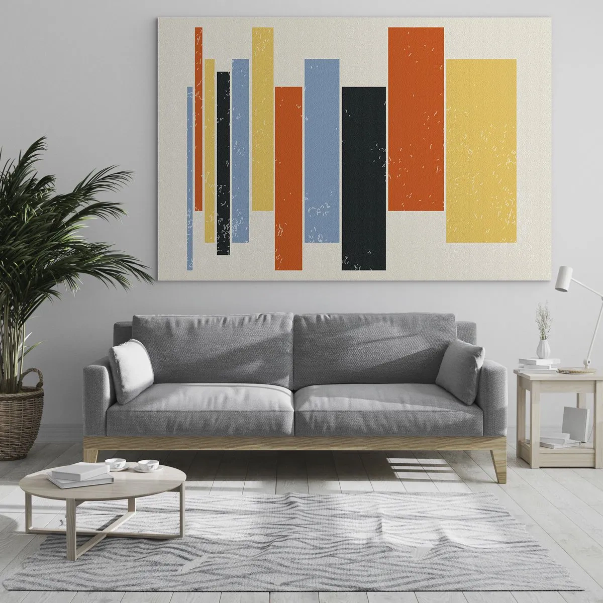 Glastavla - Bild på glas - Geometriska ränder i en rytmisk komposition mot en ljus bakgrund - 70x50cm - Inspelning av musik - Modern väggdekoration för vardagsrum och sovrum ARTTOR