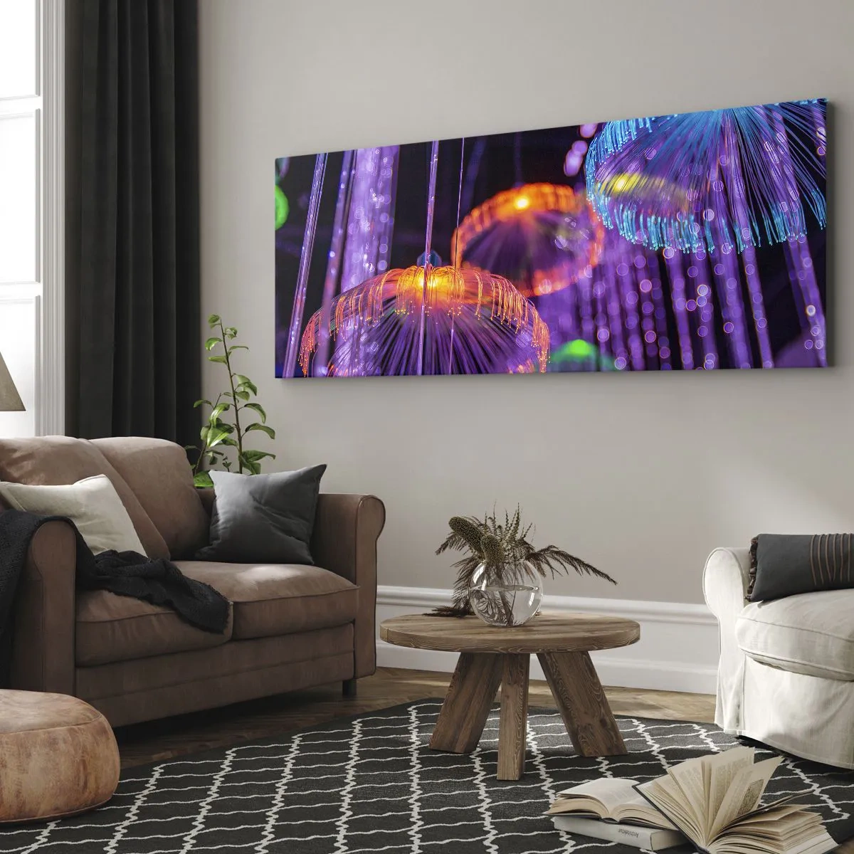 Canvastavla - Bild på duk - Lysande fontän - 160x50 cm