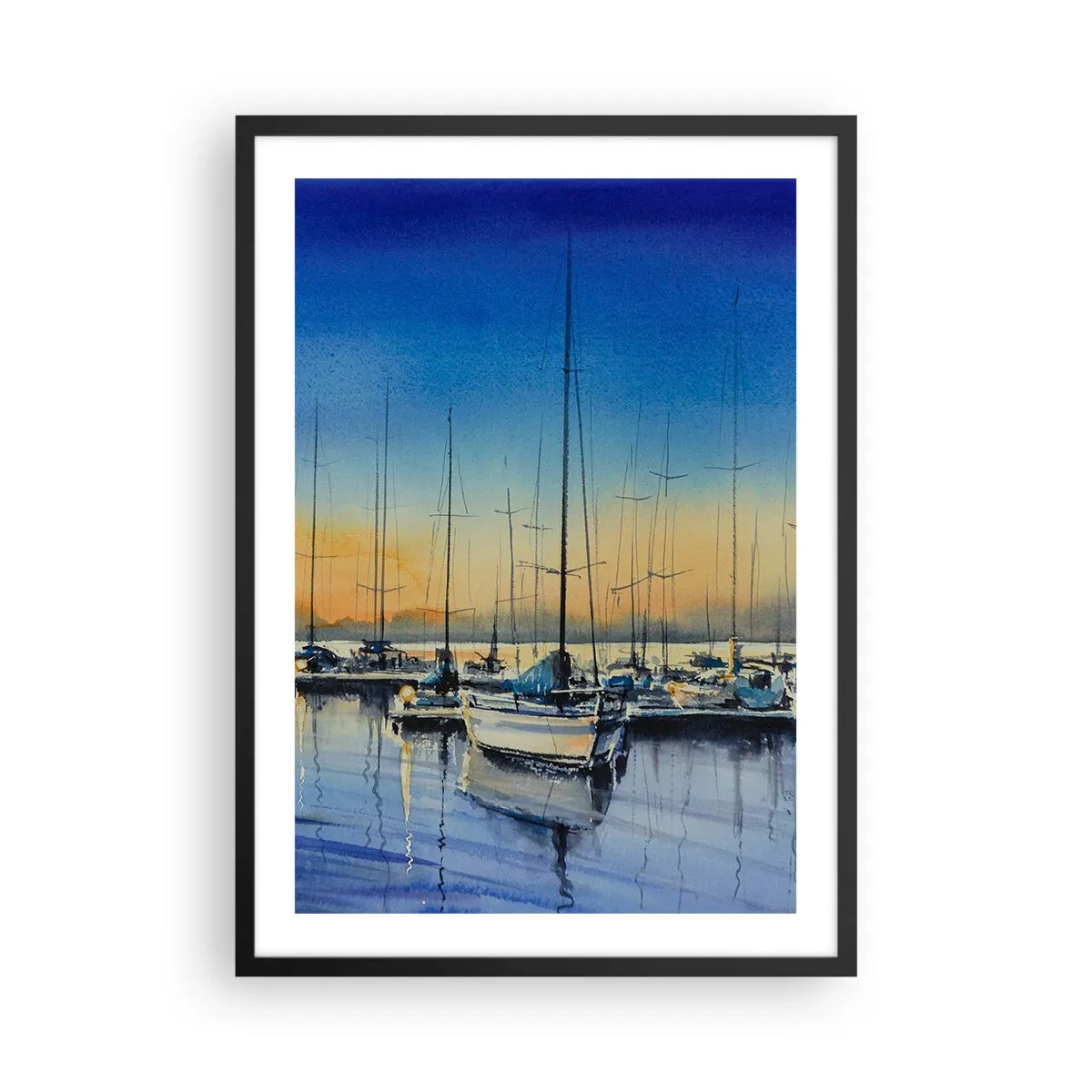 Affisch i svart ram - En målerisk scen av segelbåtar i en hamn vid solnedgången - 50x70cm - Slutet på en bra dag - Modern väggdekoration för vardagsrum och sovrum ARTTOR