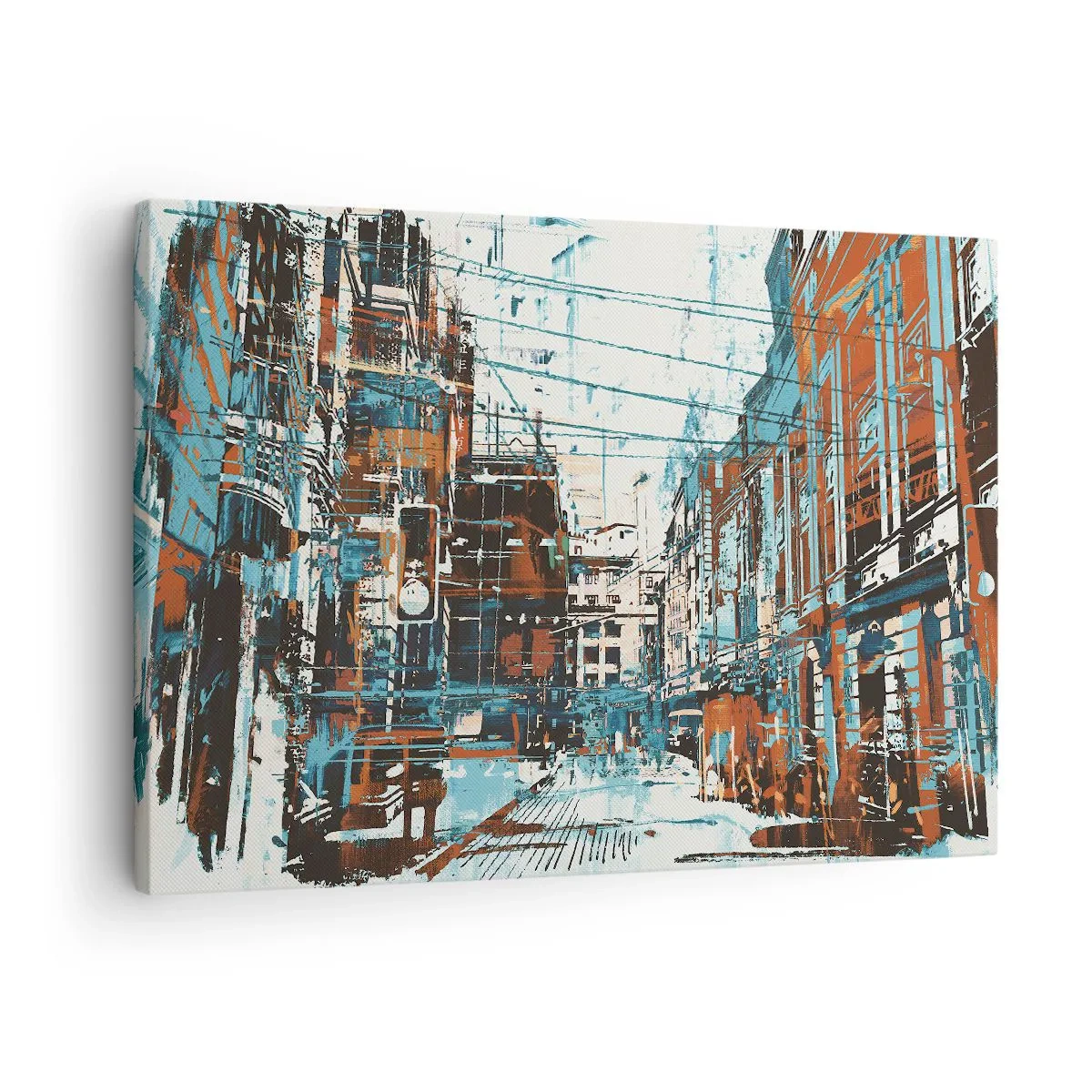 Canvastavla - Bild på duk - Ett stadslandskap i nyanser av blått och orange - 70x50cm - Igenkänd stadsled - Modern väggdekoration för vardagsrum och sovrum ARTTOR