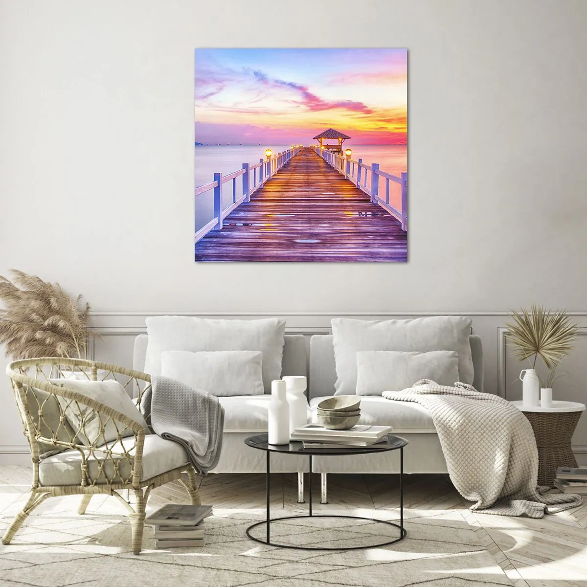 Glastavla - Bild på glas - Kvällens lila-guld tystnad - 50x50 cm