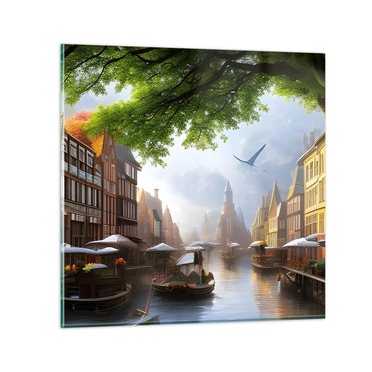 Glastavla - Bild på glas - Holländsk stadsbild - 30x30 cm