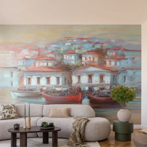 Fototapet Premium Canvas - Lycklig stad - Arkitektur, Segelbåt, hamn - 250x175 cm