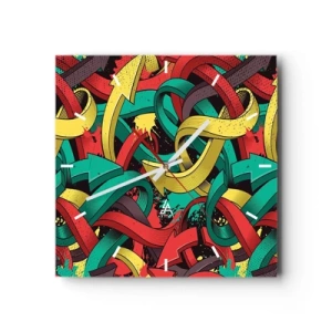 Väggklocka - Klocka på glas - Vilken väg till målet? - 30x30 cm