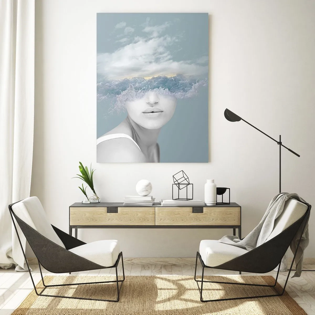 Glastavla - Bild på glas - Med huvudet i molnen - 50x70 cm