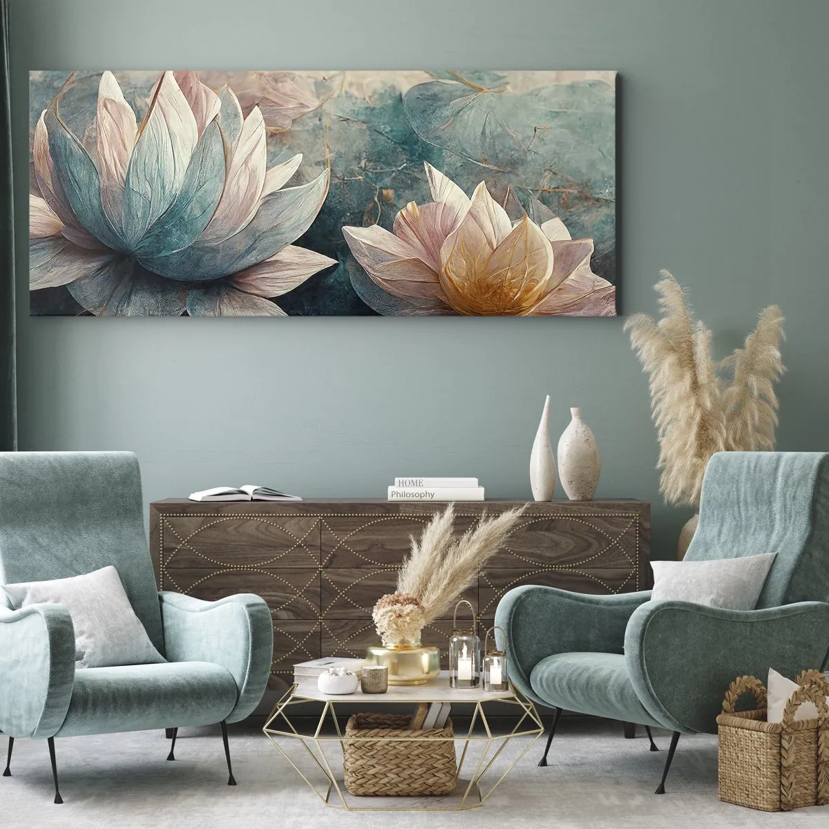 Canvastavla - Bild på duk - Stjärnor i en sjö - 100x40 cm