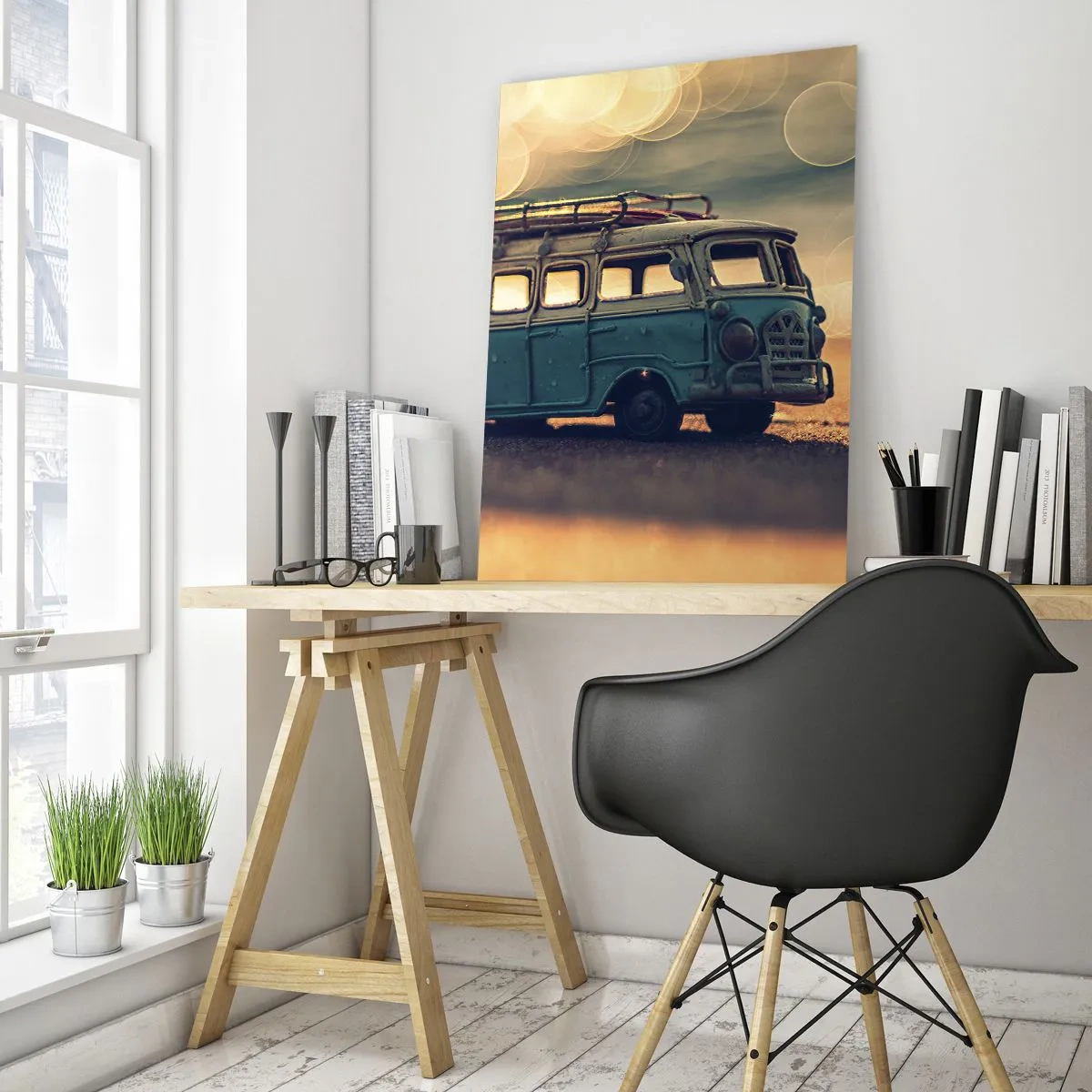 Glastavla - Bild på glas - Slut på smågudarna: pengar och arbete  - 70x100 cm