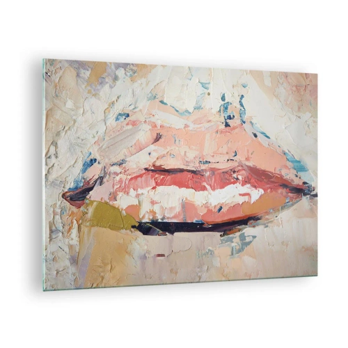 Glastavla - Bild på glas - Abstrakt bild av läppar i en uttrycksfull målningsteknik - 70x50cm - Väcker sinnen - Modern väggdekoration för vardagsrum och sovrum ARTTOR