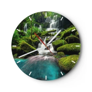 Väggklocka - Klocka på glas - Turkos, safir och flytande silver - 40x40 cm