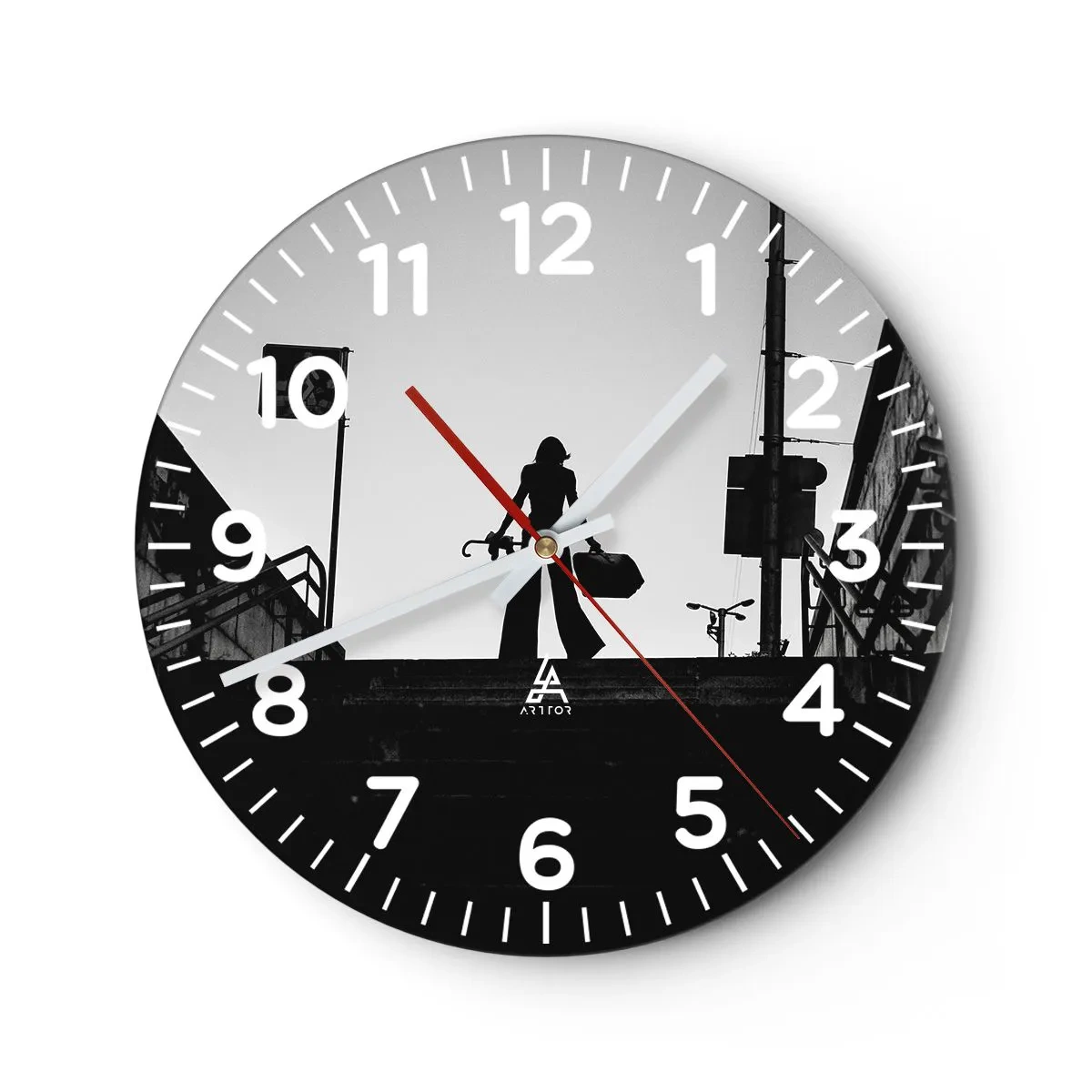 Väggklocka - Klocka på glas - Stadsvandring - 40x40 cm