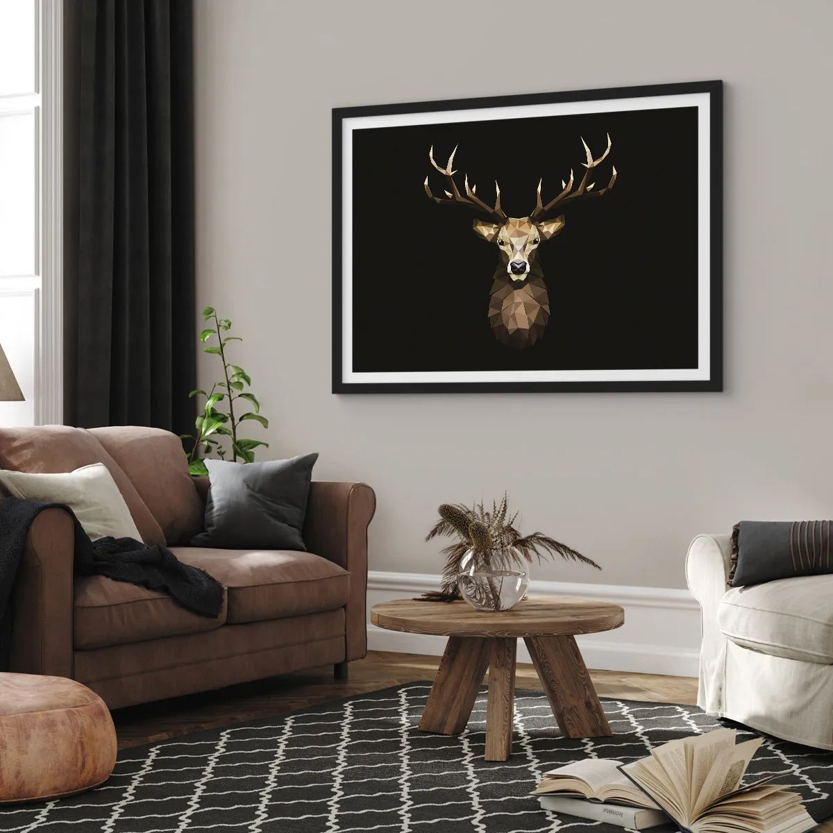 Affisch i svart ram - Kubistisk hjort - 91x61 cm