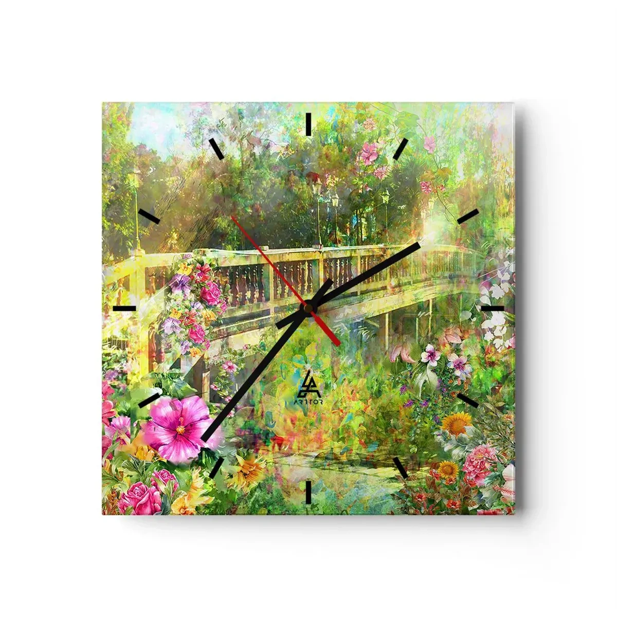 Väggklocka - Klocka på glas - Vårsuckarnas bro - 30x30 cm
