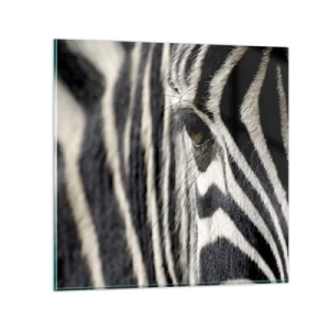 Glastavla - Bild på glas - Randig porträtt - 40x40 cm