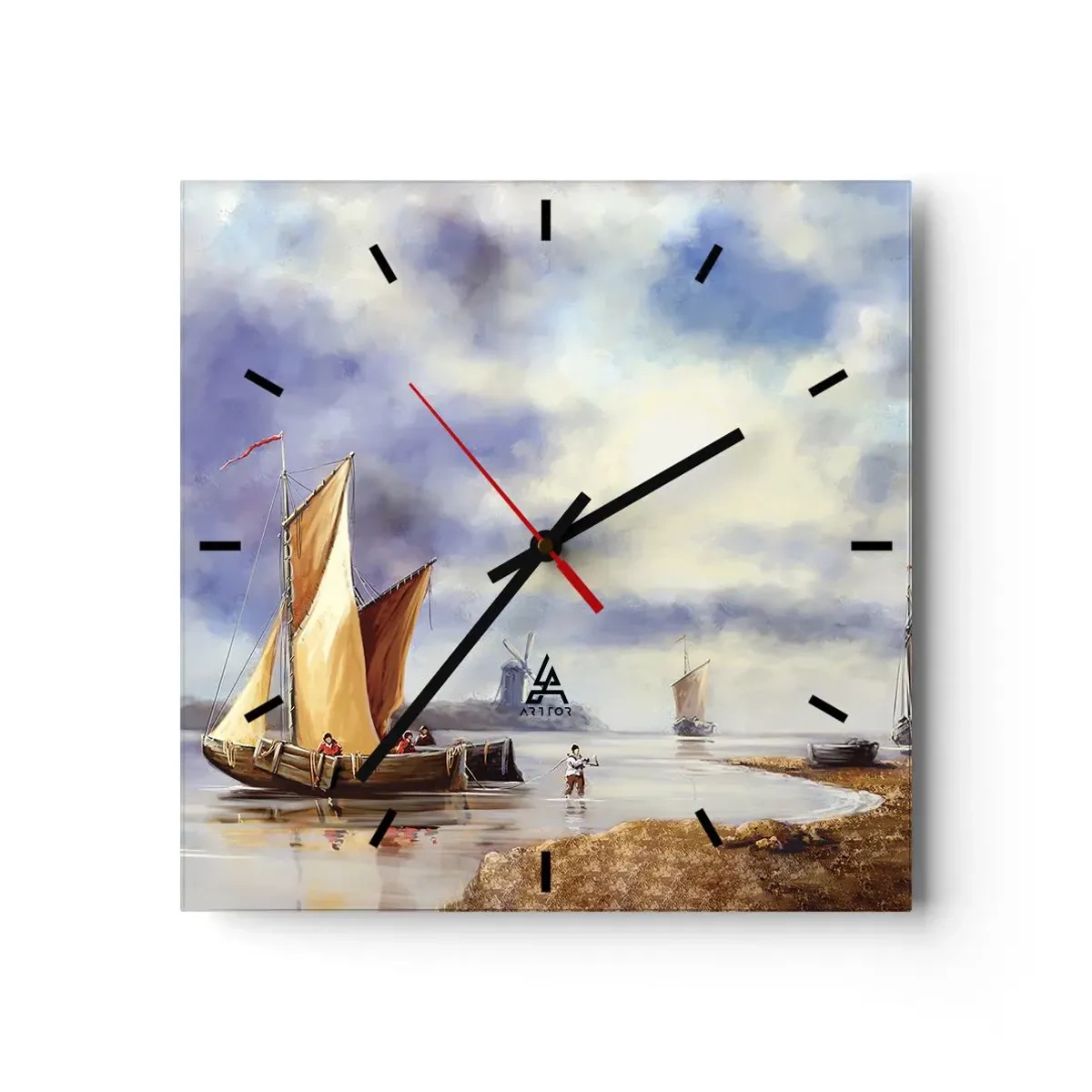 Väggklocka - Klocka på glas - Seglarnas hemkomst - 30x30 cm