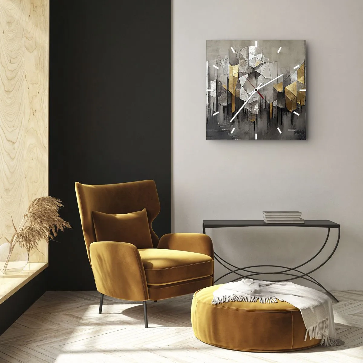 Väggklocka - Klocka på glas - Komposition av is och ljus - 40x40 cm