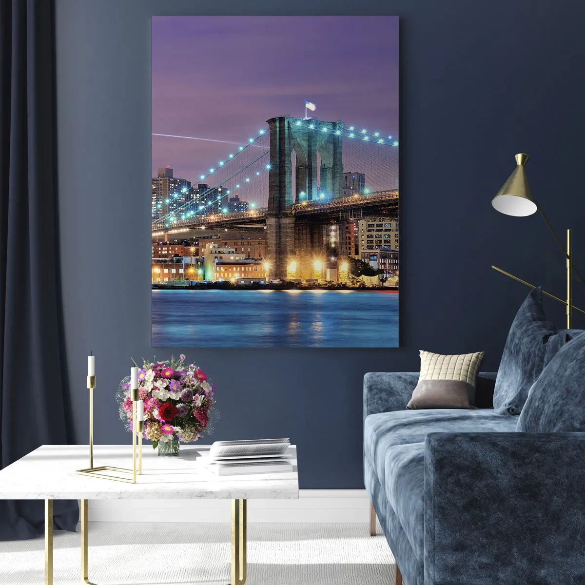 Glastavla - Bild på glas - Brooklyn-bron sedan många år - 50x70 cm