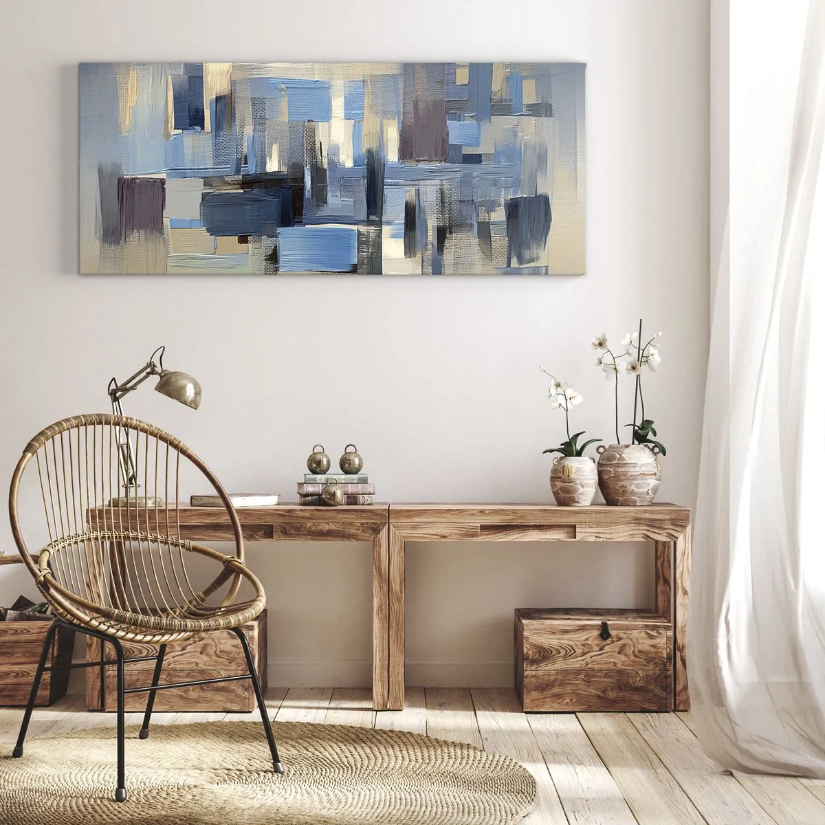 Canvastavla - Bild på duk - Blå konstruktion - 100x40 cm