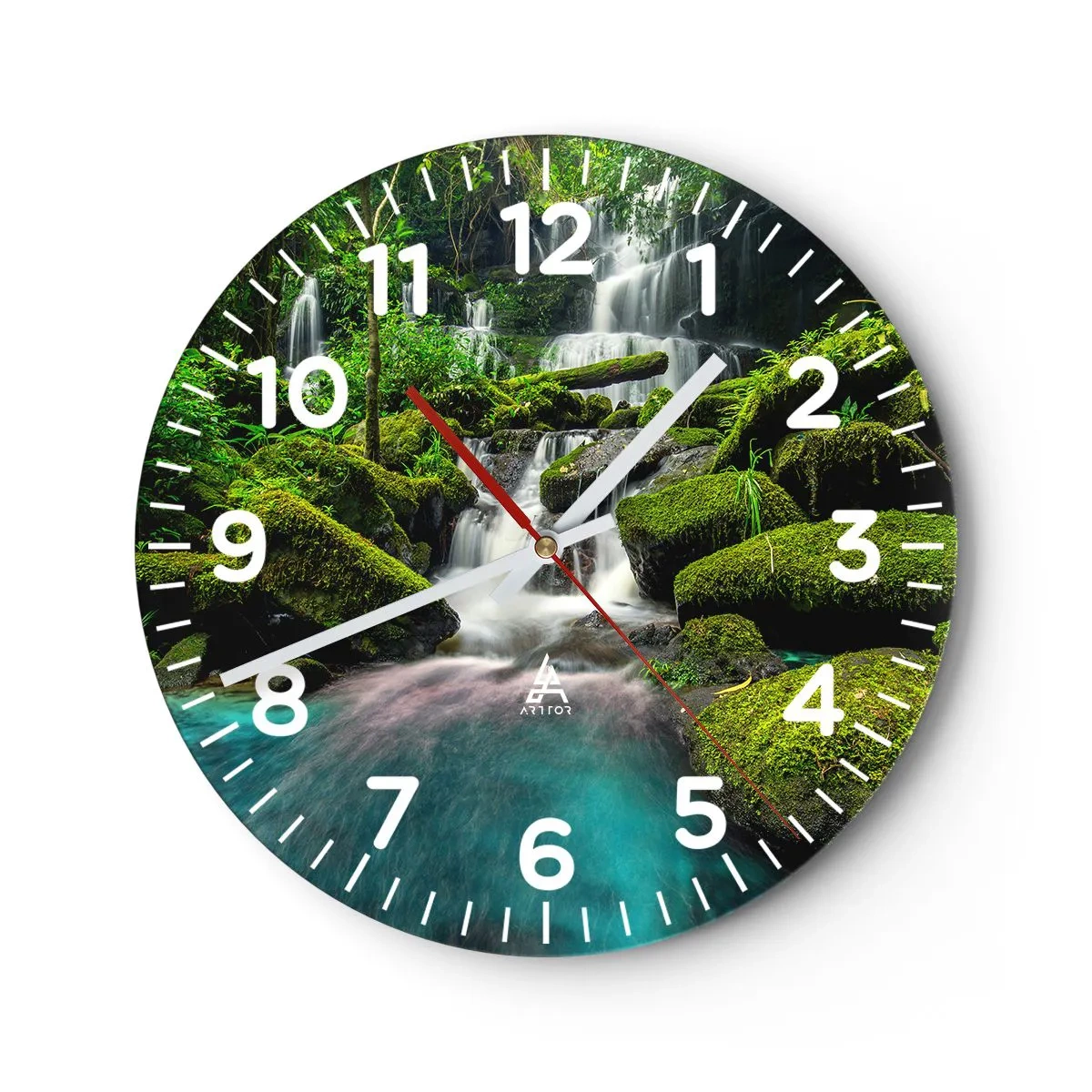 Väggklocka - Klocka på glas - Turkos, safir och flytande silver - 30x30 cm