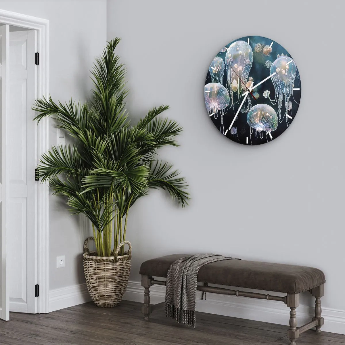 Väggklocka - Klocka på glas - Pastellfärgade maneter som flyter i djupet - 30x30cm - Undervattenbal - Modern väggdekoration för vardagsrum, kök och sovrum ARTTOR