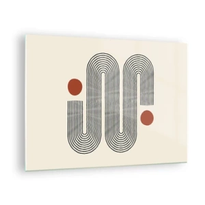 Glastavla - Bild på glas - Minimalistiskt linjemönster med röda prickar - 70x50cm - från början till slutet - Modern väggdekoration för vardagsrum och sovrum ARTTOR