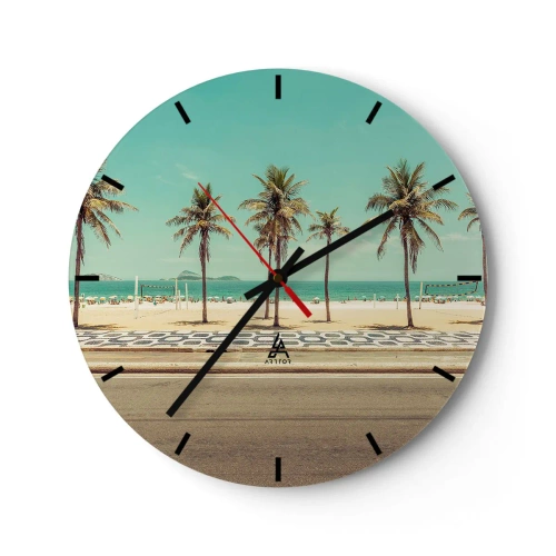 Väggklocka - Klocka på glas - På stranden - 40x40 cm