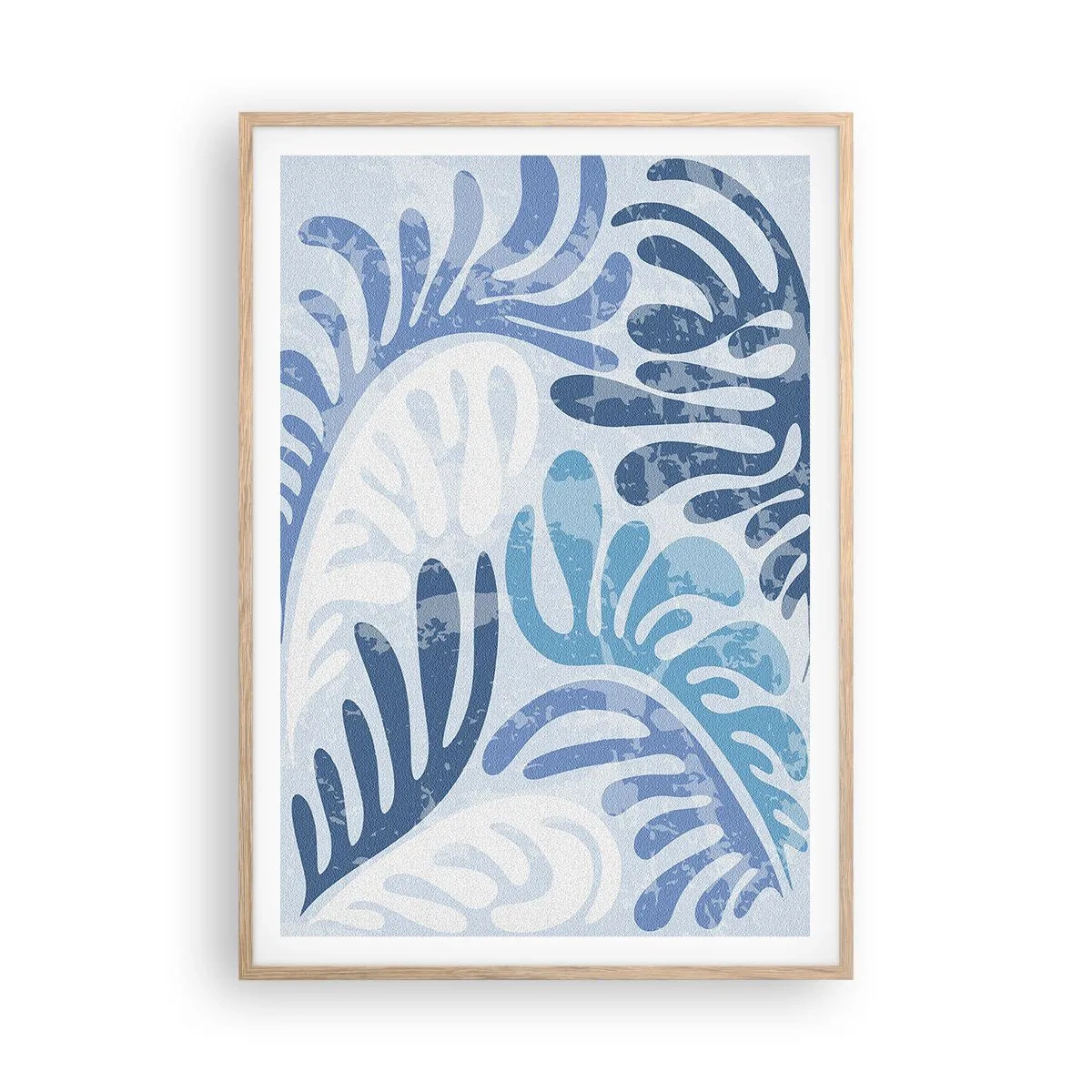 Affisch i ram av ljusek - Blåa ormbunkar - 70x100 cm