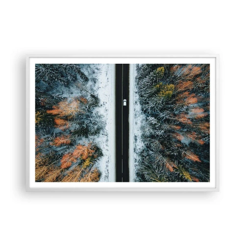 Affisch i vit ram - Genom vinterskogen - 100x70 cm
