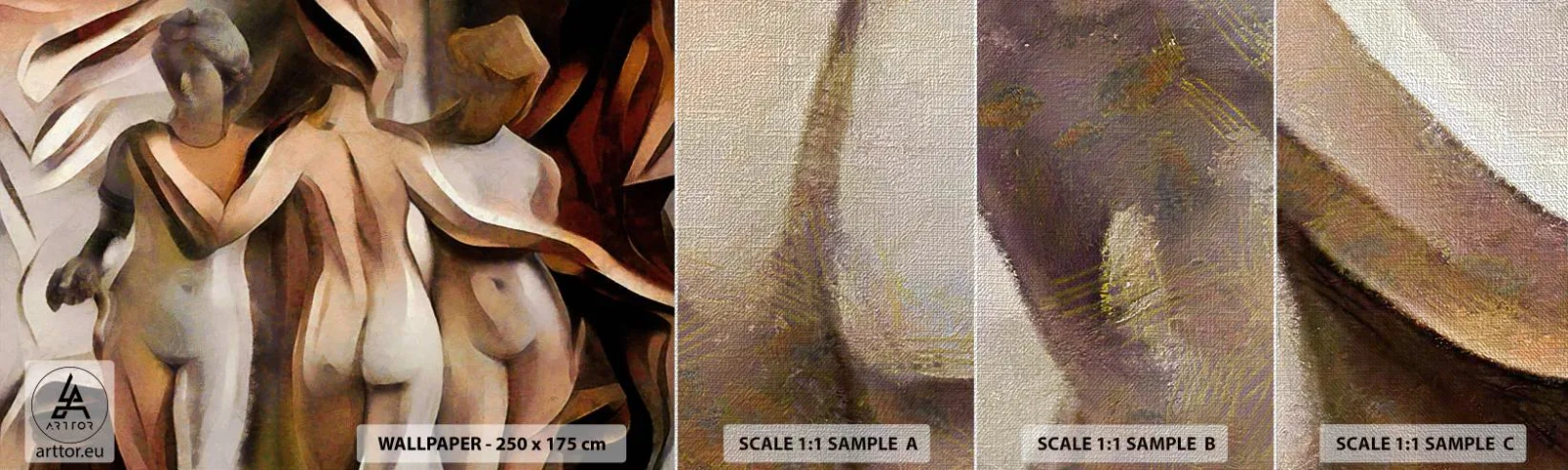 Provbit av fototapet Premium Canvas - De tre gracerna 2.0 - Kvinna, Kubism, Bit - 100x30 cm