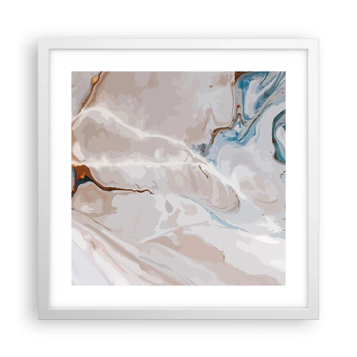 Affisch i vit ram - Blåa meanderlopp under vithet - 40x40 cm