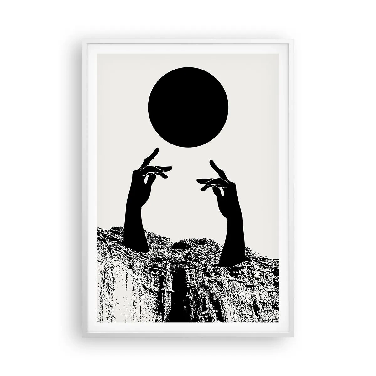 Affisch i vit ram - Surrealistisk komposition: solen och resten - 70x100 cm