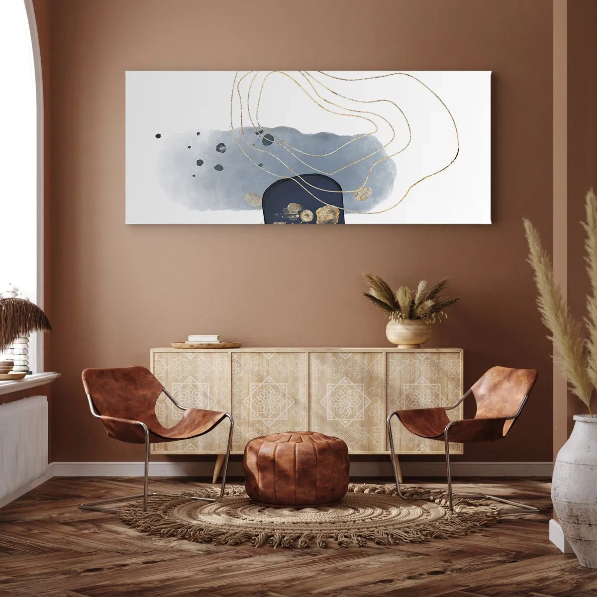 Canvastavla - Bild på duk - Blå-guld fantasi - 90x30 cm