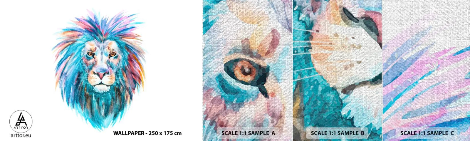 Provbit av fototapet Premium Canvas - Elektrifierande aura - Djur, Lejon, Abstraktion - 100x30 cm