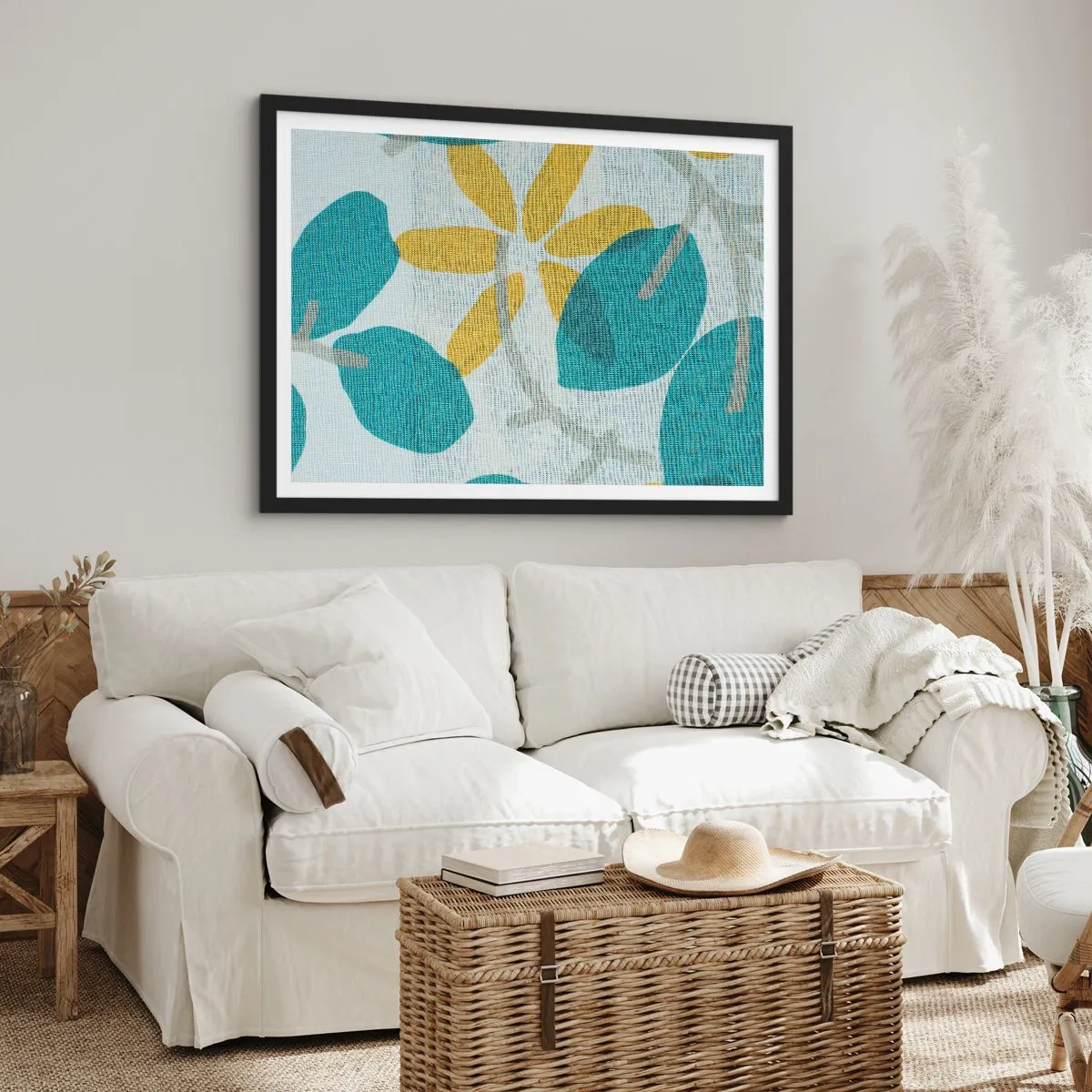 Affisch i svart ram - Bland azurblå blad - 70x50 cm