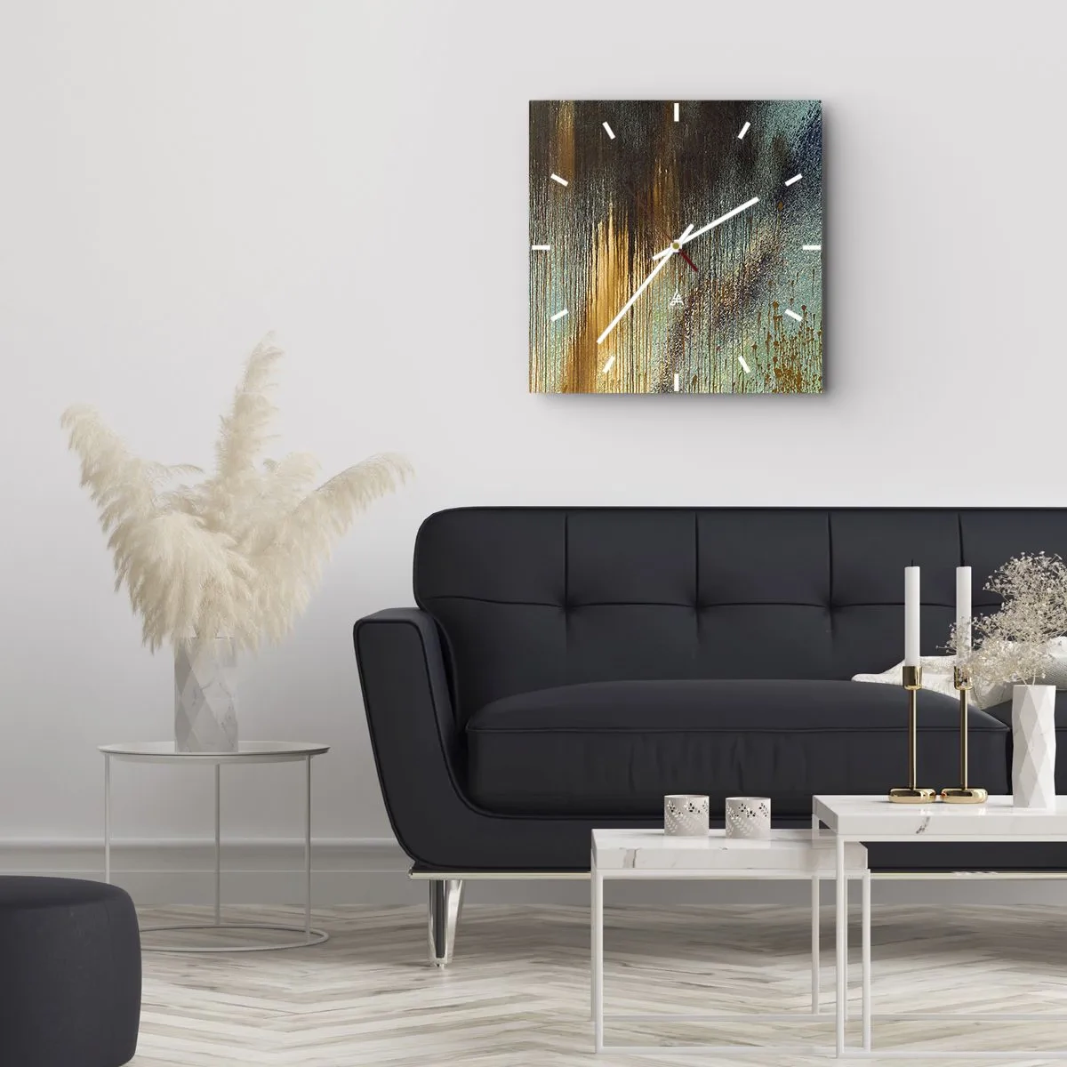 Väggklocka - Klocka på glas - En oavsiktlig färgglad komposition - 40x40 cm