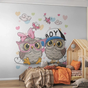 Självhäftande Fototapet Deluxe Sticker - Låt oss älska varandra! - För barn, Uggla, Fjäril - 250x175 cm