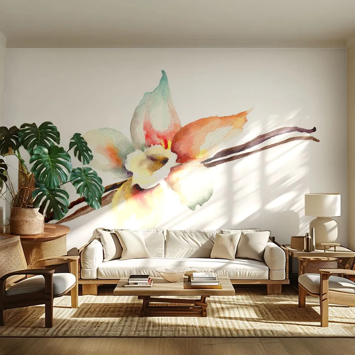 Självhäftande Fototapet Deluxe Sticker - Söt målning - Vaniljblomma, Blomma, Vaniljstång - 250x175 cm