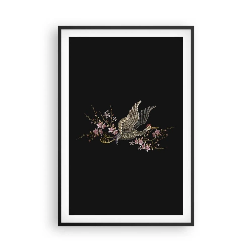 Affisch i svart ram - Exotisk, broderad fågel - 61x91 cm