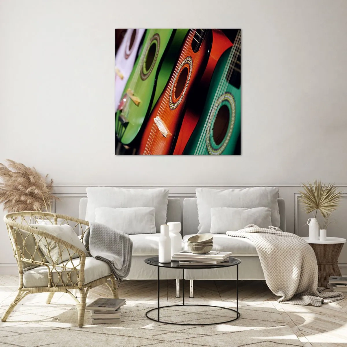 Glastavla - Bild på glas - Gitarren har flera färger - 40x40 cm