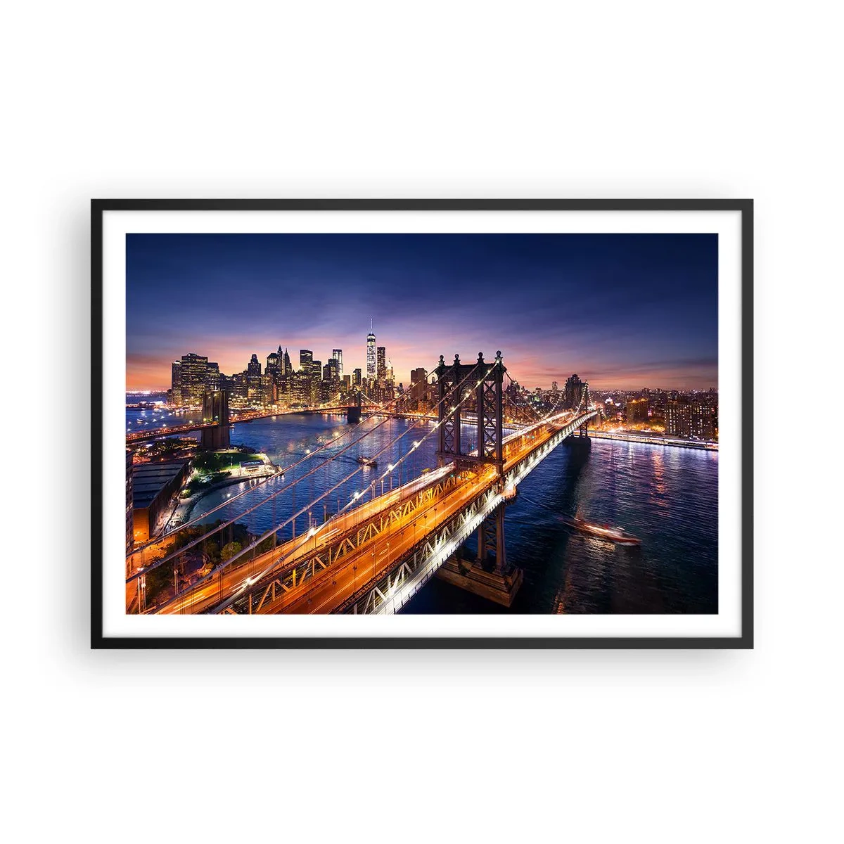 Affisch i svart ram - Över ljusbron till stadens hjärta - 91x61 cm