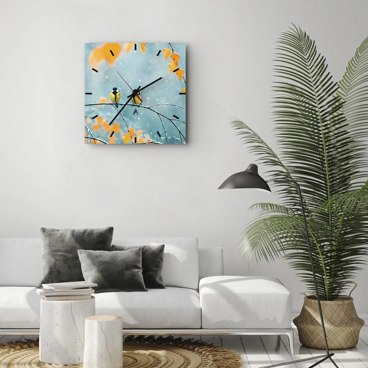 Väggklocka - Klocka på glas - Fåglarnas skvaller - 30x30 cm