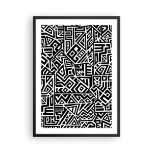 Affisch i svart ram - Svartvitt geometriskt mönster i konstnärlig stil - 50x70cm - Prekolumbisk komposition - Modern väggdekoration för vardagsrum och sovrum ARTTOR